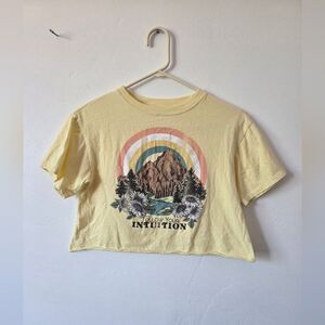 Butter Yellow Crop Tee Shirt Graphic Yellowstone Mountain Nature Cold Crush XS